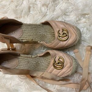 Gucci Women's Blush Espadrilles with Gold Logo. Size 8